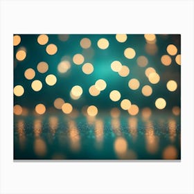 A Blurred Background Of Out Of Focus Golden Bokeh Lights Scattered Over A Dark Teal Background Canvas Print