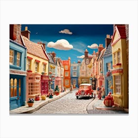 Claymation Animation Depicting A Uk Street Houses Bending At Whimsical Angles In Defiance Of Perspe Canvas Print