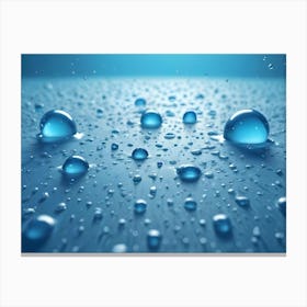 Close Up Of Water Droplets On A Blue Background 2 Canvas Print