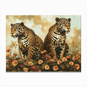 Floral Animal Illustration Jaguar 2 Canvas Print