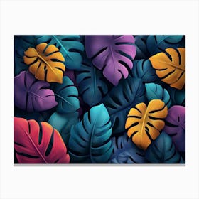 Pattern with Colorful Tropical Leaves Canvas Print