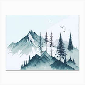 Mountain And Forest In Minimalist Watercolor Horizontal Composition 284 Canvas Print