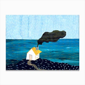 House By The Sea Blue Canvas Print