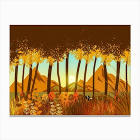 Autumn Landscape Mountains Fall Flowers Canvas Print