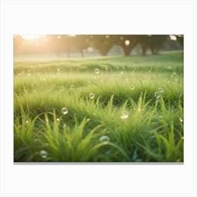 A Close Up Shot Of Soap Bubbles Floating In A Field Of Green Grass Canvas Print