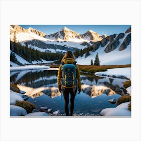 Woman trekking at snowy winter Alps, Rocky Mountains 12 Canvas Print