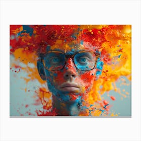 Psychedelic Portrait: Vibrant Expressions in Liquid Emulsion Paint Splashed Face 2 Canvas Print