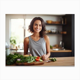 Healthy Woman In Kitchen 3 Canvas Print