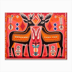 Pronghorn Folk Style Animal Illustration Canvas Print