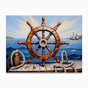 Ship wheel, oil painting 3 Canvas Print