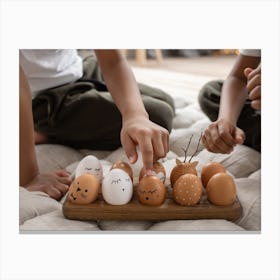 Children Playing With Eggs Canvas Print