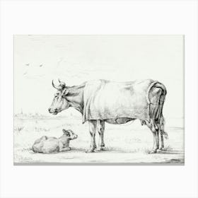 Standing Cow With A Lying Calf, Jean Bernard Canvas Print