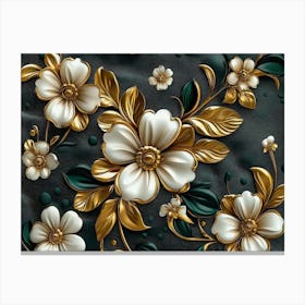 Luxury Floral Seamless With Flowers Elegant Leather Texture Illustration Background In Golden, Green, White 3 Canvas Print