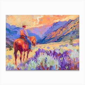 Cowboy Painting Rocky Mountains 5 Canvas Print