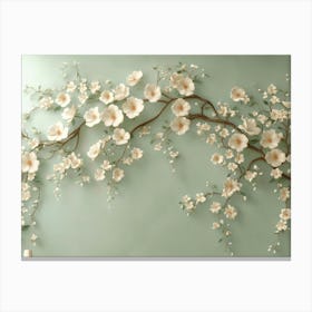 3d Floral Featuring A Light Green Background With Flower Branches Canvas Print