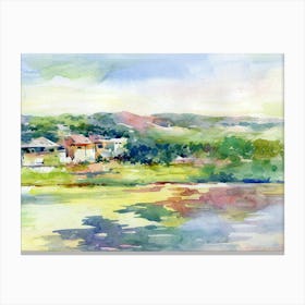 Watercolor landscape Of A Village Canvas Print