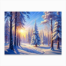 Snowy Forest With A Path Canvas Print