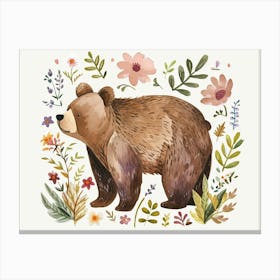 Little Floral Brown Bear 1 Canvas Print