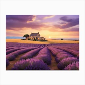 Lavender Field At Sunset Paintings Art Print Canvas Print