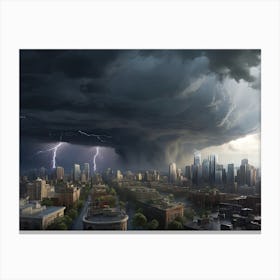 Lightning Storm Over City Canvas Print