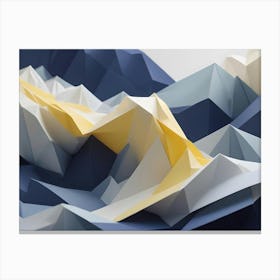 Abstract Image Of A Geometric Landscape With Blue And White Mountains And A Yellow, Winding Path Canvas Print