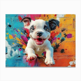 Vivid 3d Art Design Showcasing A Lively And Cute Dog Bursting Through A Colorful Graffit Canvas Print