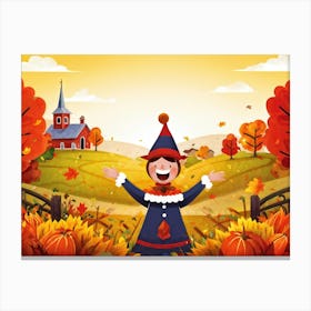 Cartoon Illustration Of A Joyful Feathered Pilgrim Character Adorned With A Traditional Happy Hat (1) 2 Canvas Print