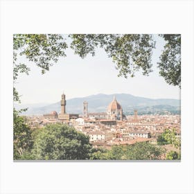 Florence, Italy I Panoramic view skyline of Florence Tuscany photography from Villa Bardini, Piazza Michelangelo with the Duomo Santa Maria cathedral and its summer pastel aesthetic to experience la dolce vita Canvas Print