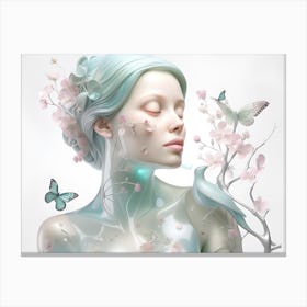 Woman With Butterflies And Flowers Canvas Print