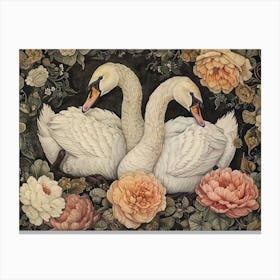 Floral Animal Illustration Swan 3 Canvas Print