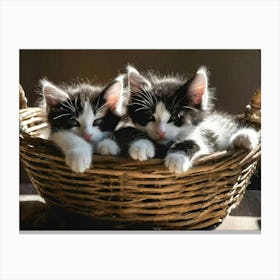 Kittens In A Basket 3 Canvas Print