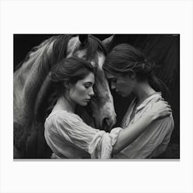 Stackable Capacities Of A Primitive Photograph Capturing A Woman Entwined With A Stallion Seen Thro Canvas Print