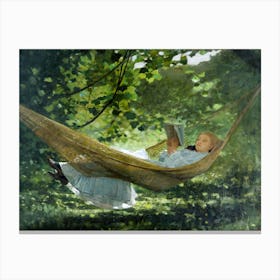 Woman in a Hammock Vintage 19th Century Oil Painting Canvas Print