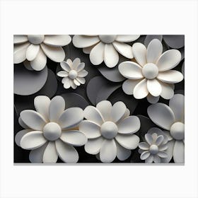 3d Look White And Black Circle With White Flower 2 Canvas Print