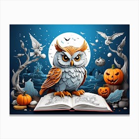 Halloween Owl On Book Canvas Print