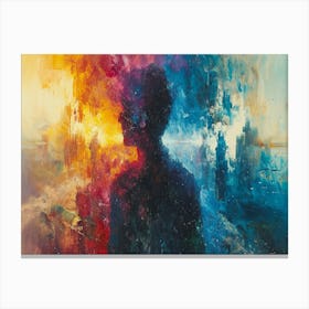 Digital Fusion: Human and Virtual Realms - A Neo-Surrealist Collection. Silhouette Of A Person Canvas Print