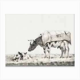 Standing Cow With Lying Calf, Jean Bernard Canvas Print