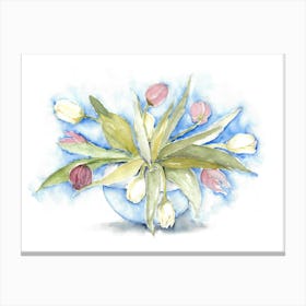 Bouquet Of Tulips In Watercolor Canvas Print