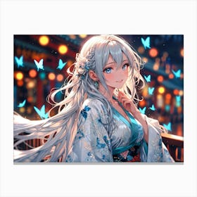 Anime Girl In Kimono Canvas Print