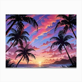 Sunset Palm Trees 12 Canvas Print