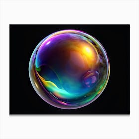 Abstract Colorful Iridescent Bubble On Black Background Canvas Print