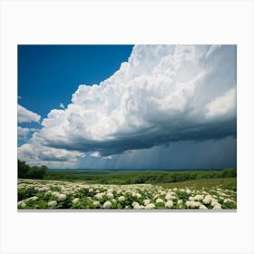 A Vast Landscape View Under A Dramatic Cloudscape Cumulus Clouds Towering Sunlight Battling The Ov (2) Canvas Print