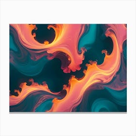 Abstract Image Of Swirling, Iridescent Colors In Shades Of Blue, Teal, Purple, Orange, And Yellow 2 Canvas Print