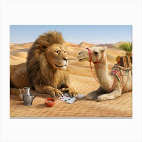 Lion and Camel Desert Card Game Canvas Print