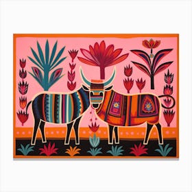 Wildebeest 1 Folk Style Animal Illustration Canvas Print