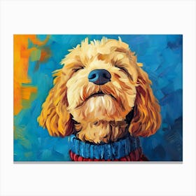 Goldendoodle Yellow And Blue 4 Canvas Print