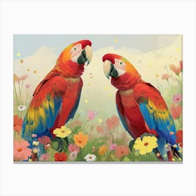 Floral Animal Illustration Macaw 1 Canvas Print