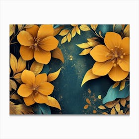 Golden Floral Art Background, Abstract Vintage Flower Design, Artwork Gold Nature Canvas Print