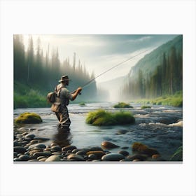 Fly Fisherman In The River Canvas Print