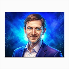 Portrait Of A Smiling Man With A Blue Suit And A Blue Background Canvas Print